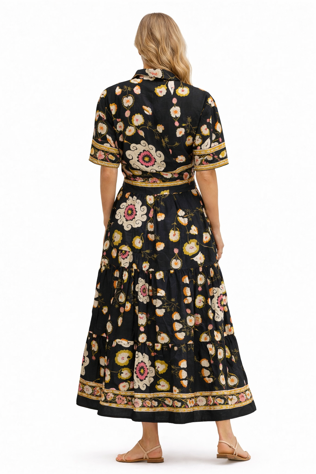Floral two-piece linen blend set tie front crop top and skirt summer outfit