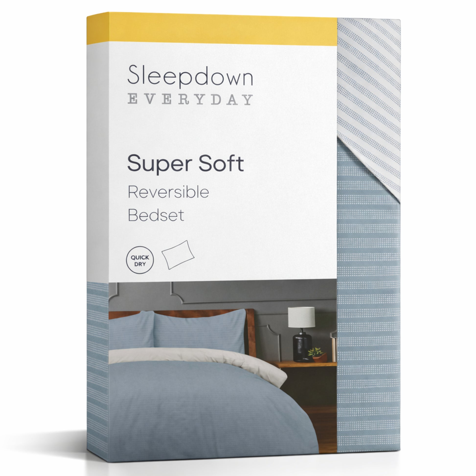 Sleepdown Pinstripe Blue reversible microfibre duvet cover set with subtle blue and white pinstripe design available in single, double or king size.