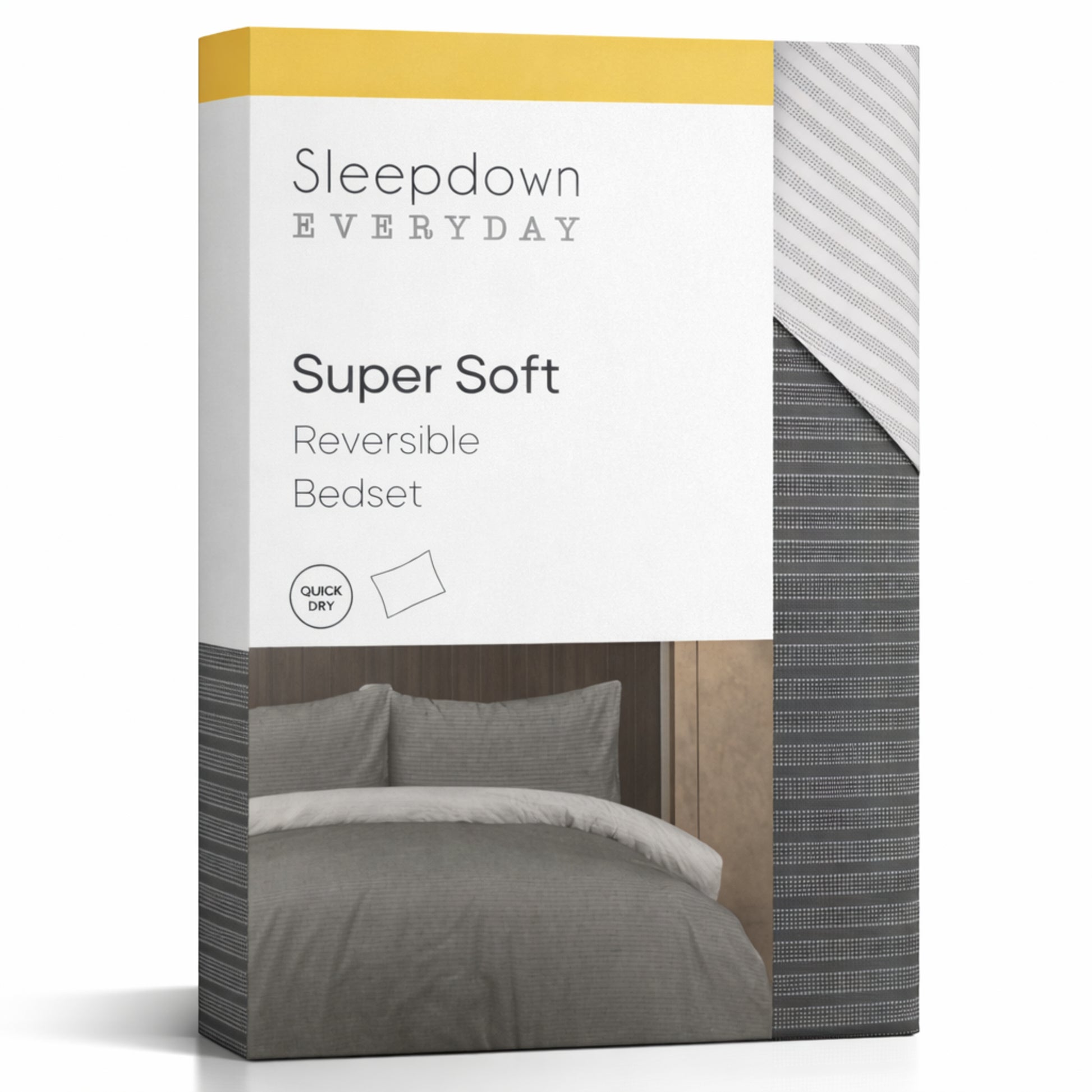 Sleepdown Pinstripe Blue reversible microfibre duvet cover set with subtle grey, white and black pinstripe design available in single, double or king size.