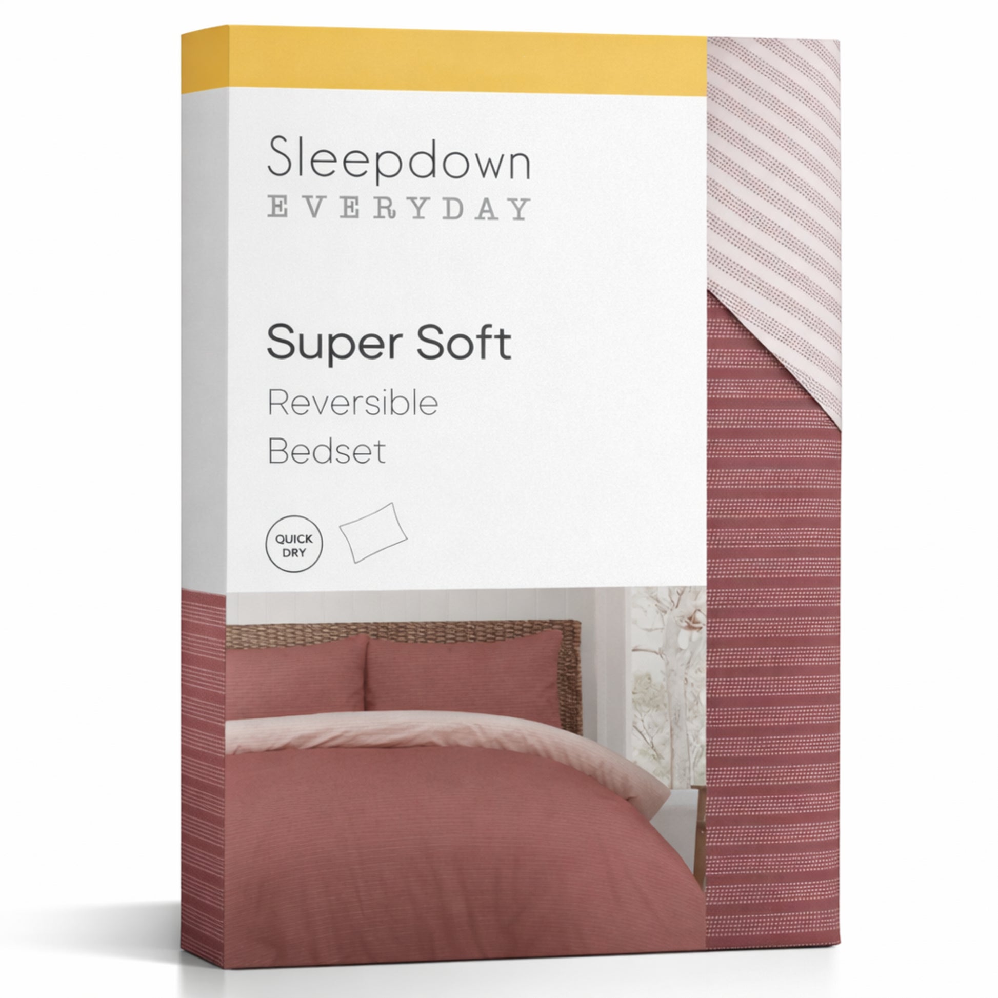 Sleepdown Pinstripe Blue reversible microfibre duvet cover set with subtle rust and white pinstripe design available in single, double or king size.