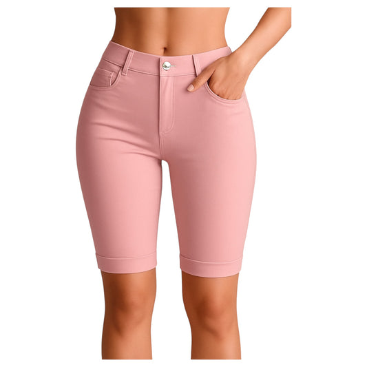 Ladies Stretch Fit Denim-Look Shorts - 6 Colours Available