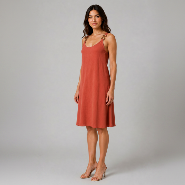 Sorrento Gold-Link Swing Dress (Terracotta)