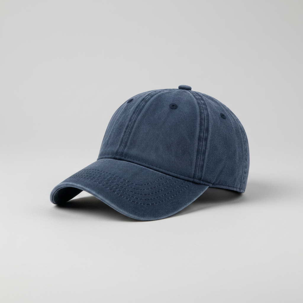 Stonewash vintage baseball cap in assorted washed colours with curved brim and adjustable fit on white background
