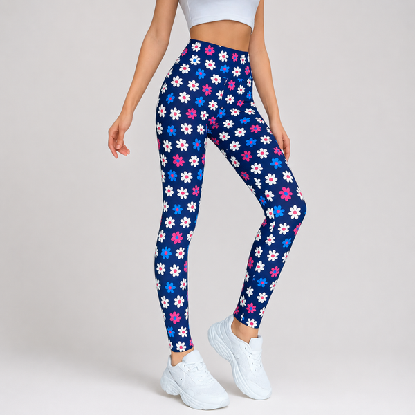 Ladies Magic Stretch Fit Purple Flower Leggings