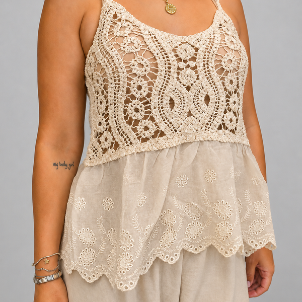 The Capri Crochet Cami (Beige)