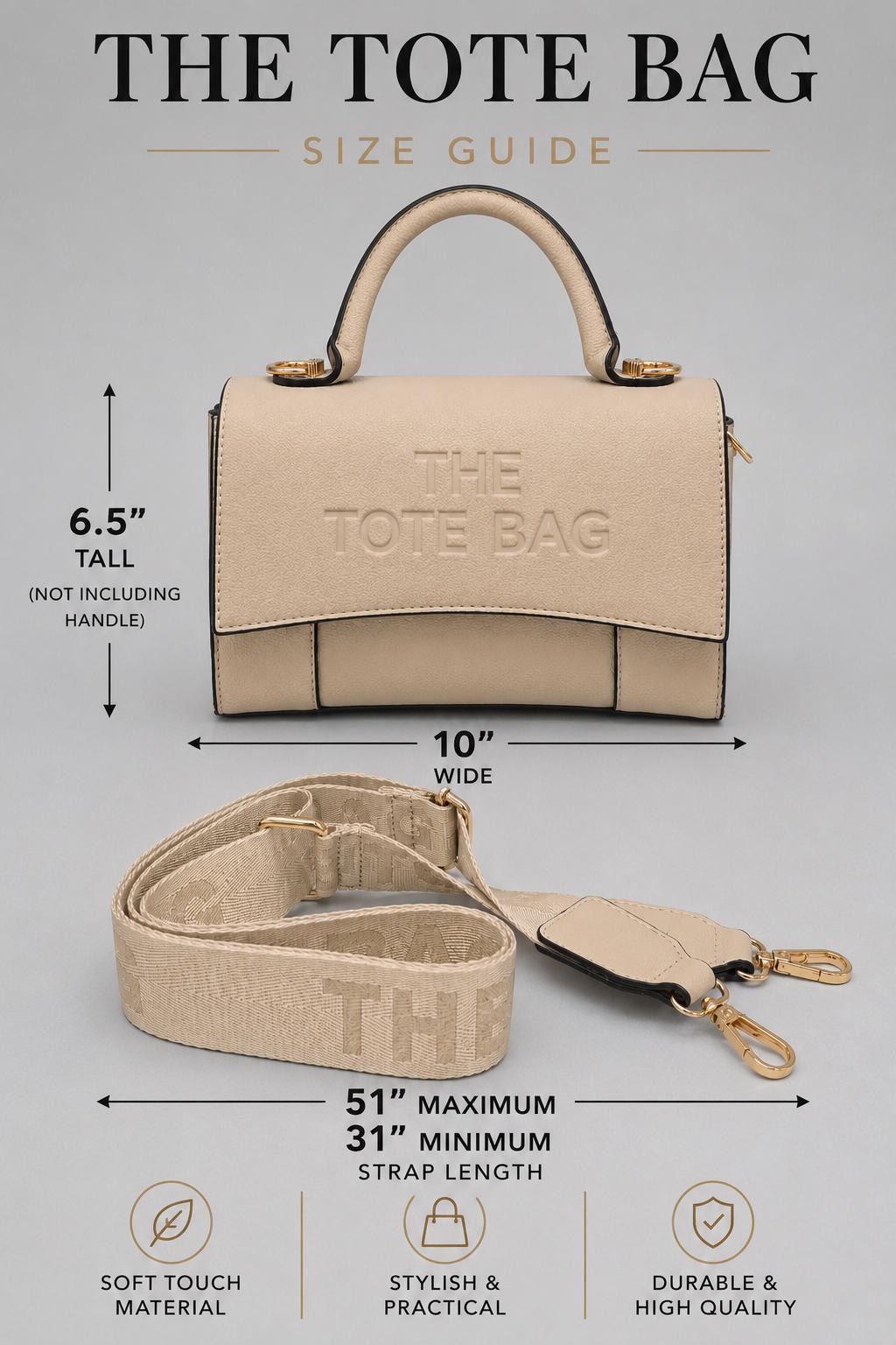 Ladies Tote Bag in Beige. A stylish structured handbag with top handle, detachable shoulder strap, gold-tone hardware and designer-inspired detailing.
