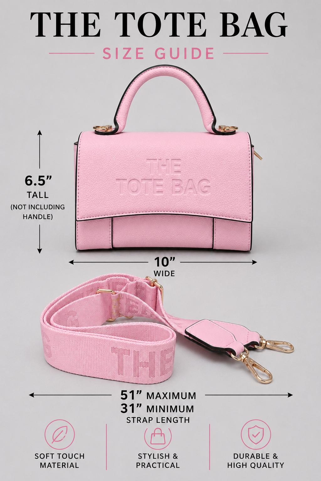 Ladies Tote Bag in Pink. A stylish structured handbag with top handle, detachable shoulder strap, gold-tone hardware and designer-inspired detailing.