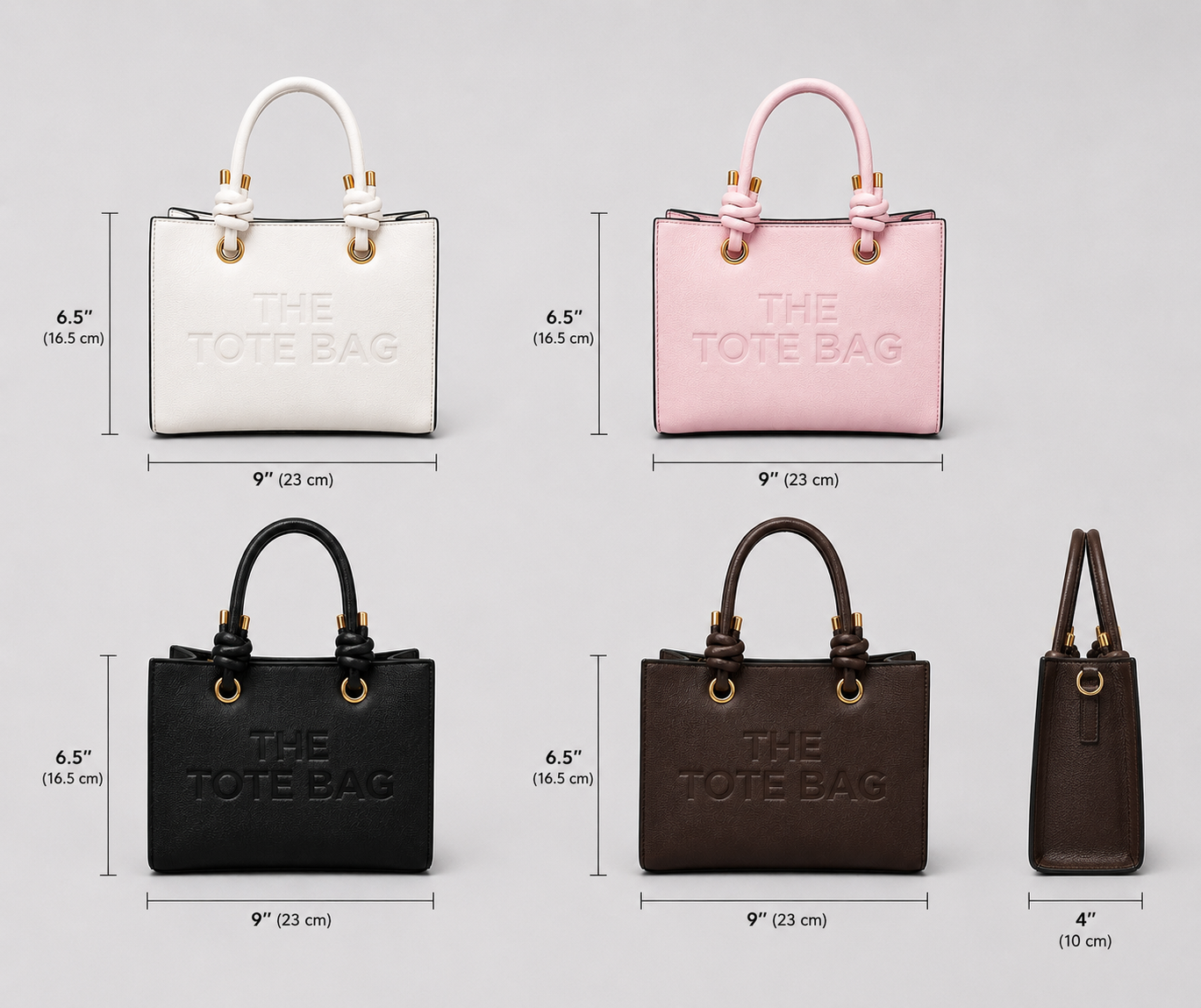 Women's mini tote bag with knotted handles, detachable shoulder strap and gold hardware