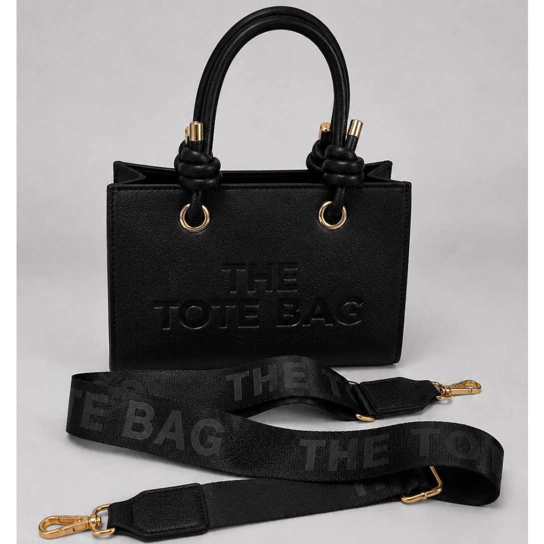 Women's mini tote bag with knotted handles, detachable shoulder strap and gold hardware