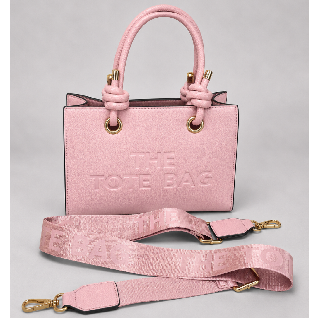 Women's mini tote bag with knotted handles, detachable shoulder strap and gold hardware