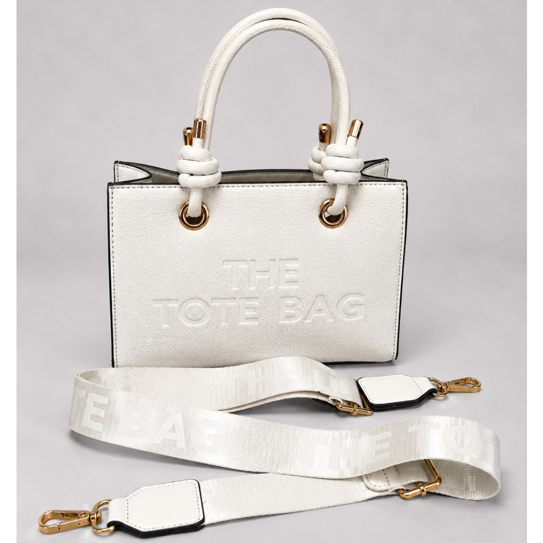 Women's mini tote bag with knotted handles, detachable shoulder strap and gold hardware