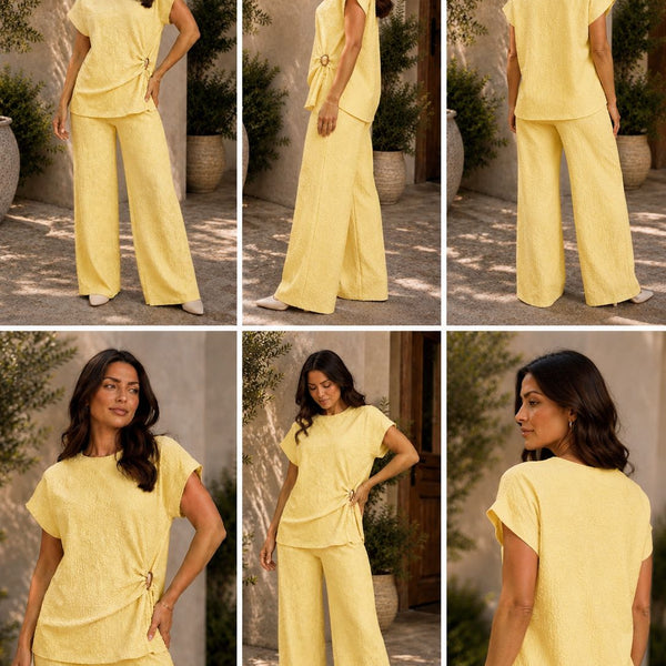 The Luxe Textured Co-Ord Set - Lemon