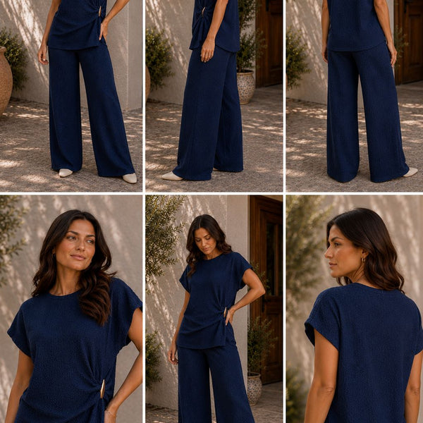 The Luxe Textured Co-Ord Set - Navy