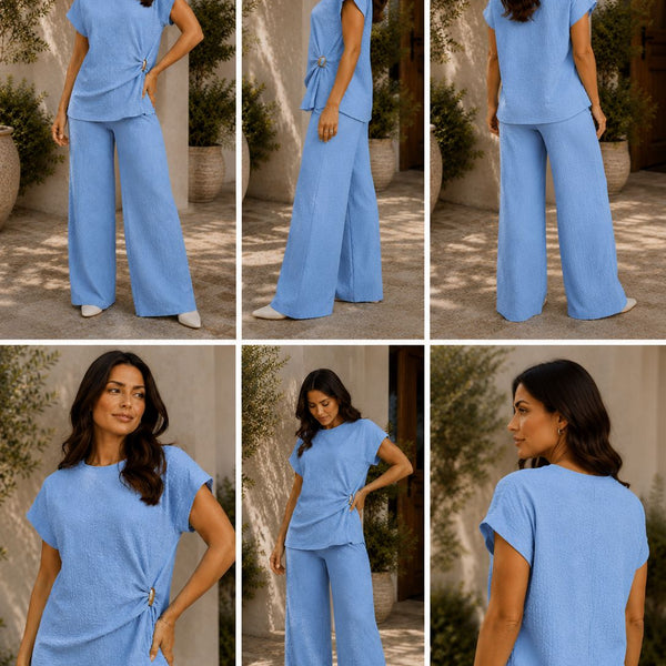 The Luxe Textured Co-Ord Set - Sky Blue