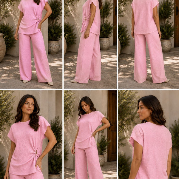 The Luxe Textured Co-Ord Set - Soft Pink