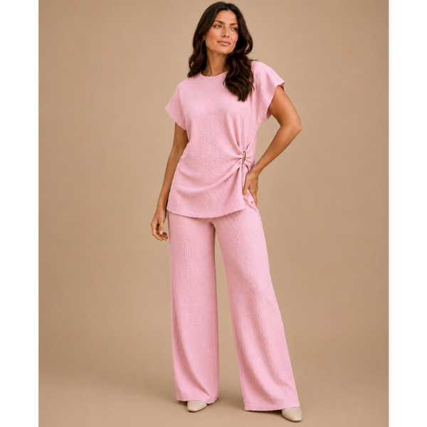 The Luxe Textured Co-Ord Set - Soft Pink