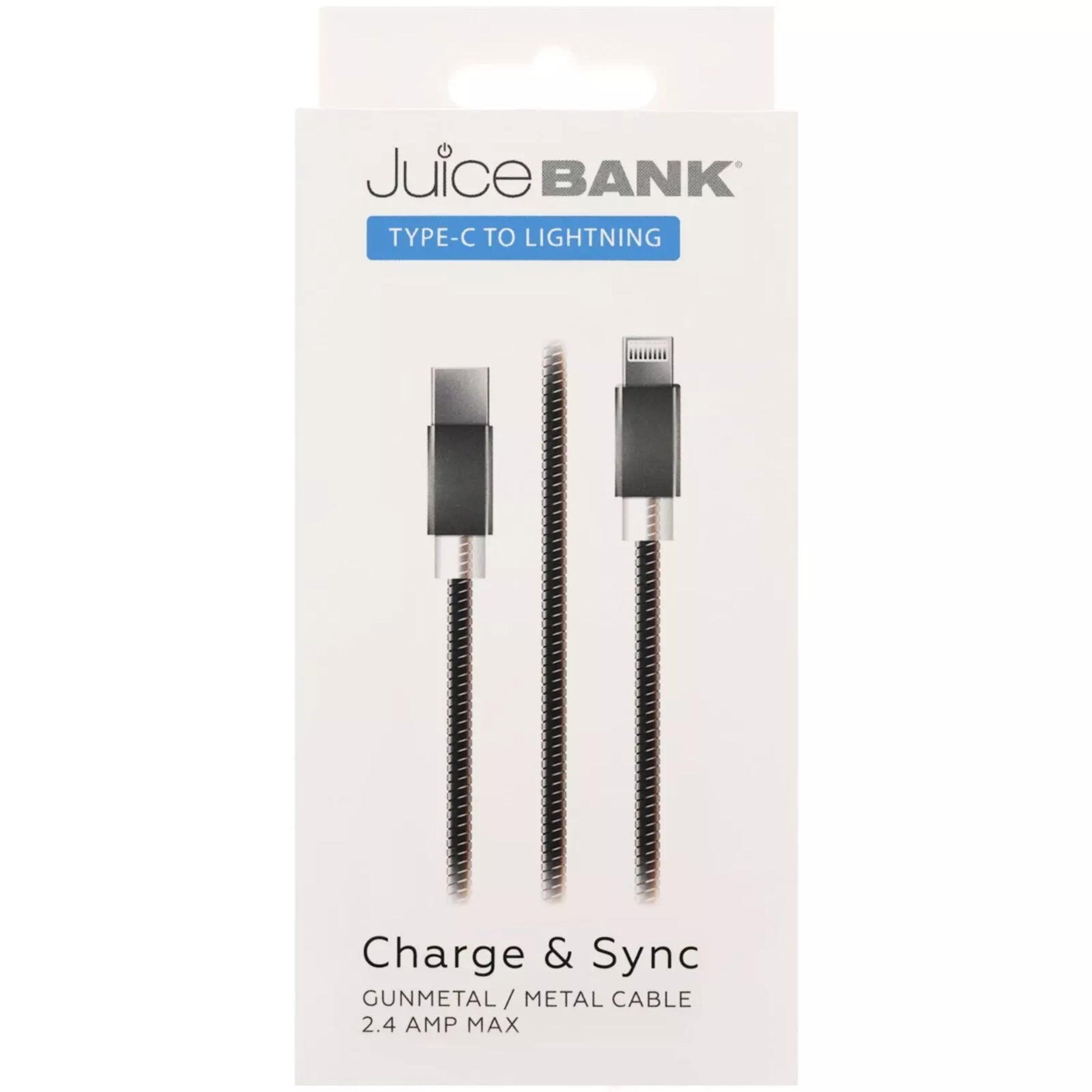 JuiceBank Type-C to Lightning metal charging cable – 2.4A fast charge and sync copper cable, compatible with iPhones and iPads