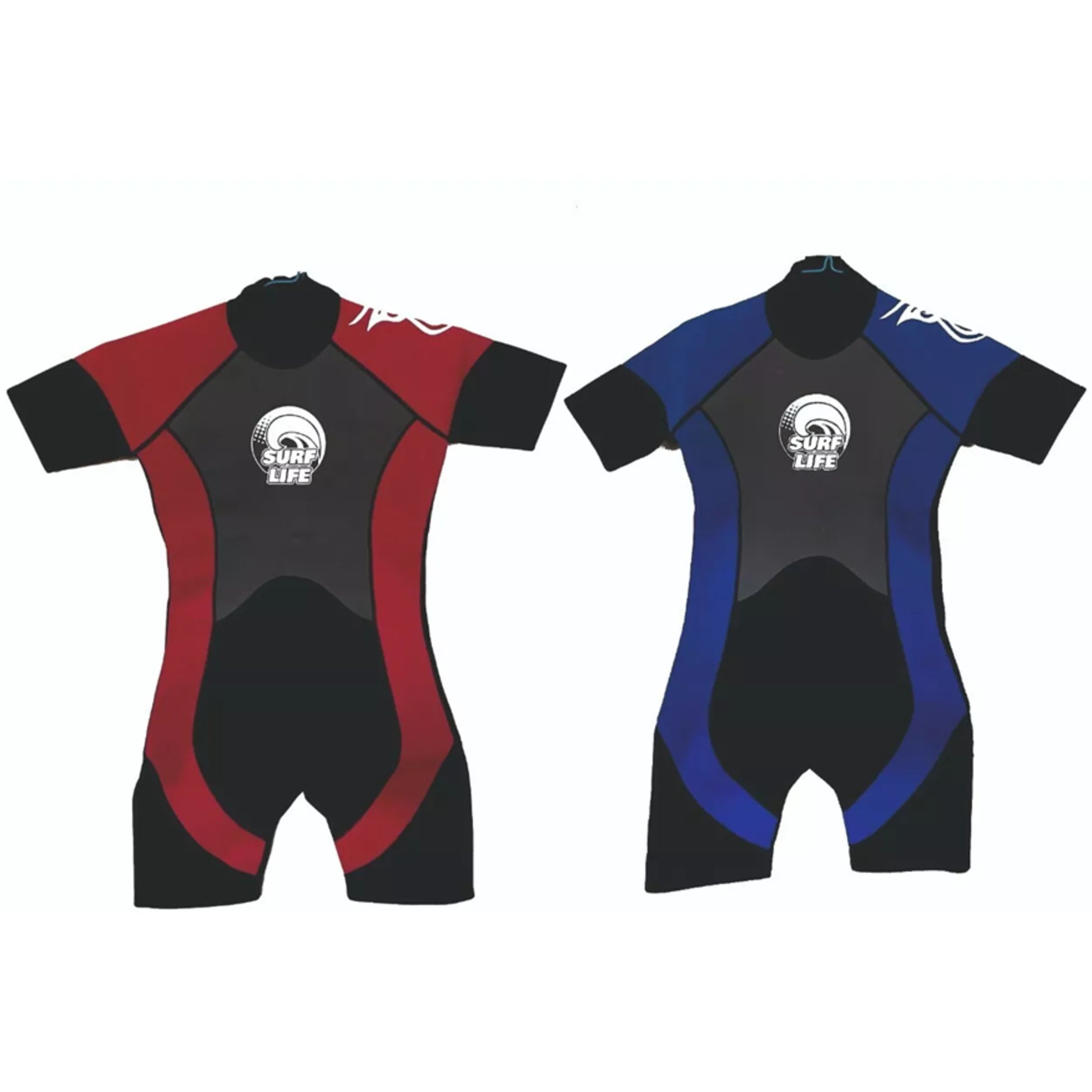 Unisex adult short sleeve wetsuit in black and red or blue with Surf Life logo – neoprene surf suit for men and women