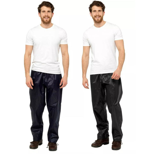Men's 100% waterproof navy or black over trousers – lightweight rain pants for outdoor work, hiking, and wet weather protection
