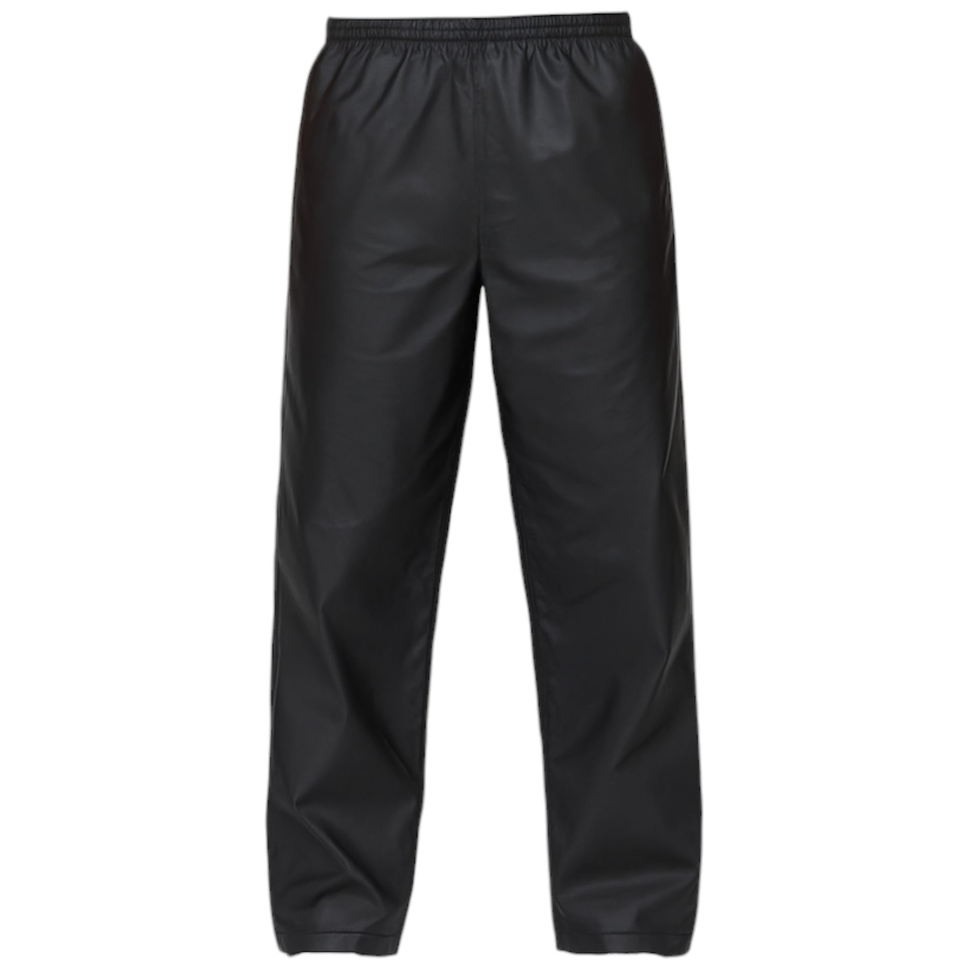 Men's waxed overtrousers in black, by Nicky Adams Countrywear – waterproof wax cotton pants with elastic waist for outdoor and country wear