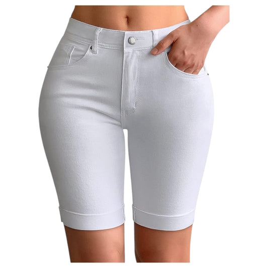 Ladies Stretch Fit Denim-Look Shorts - 6 Colours Available
