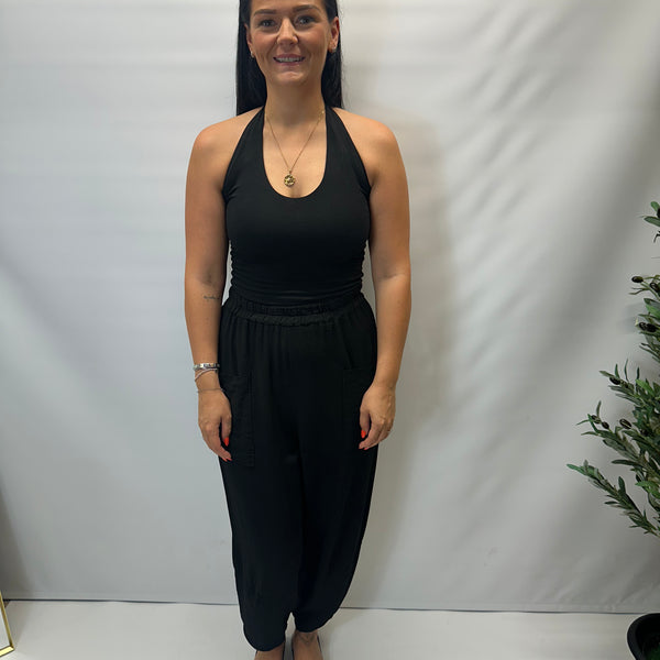 Ladies Italian Relaxed Tapered Trousers  (Black)