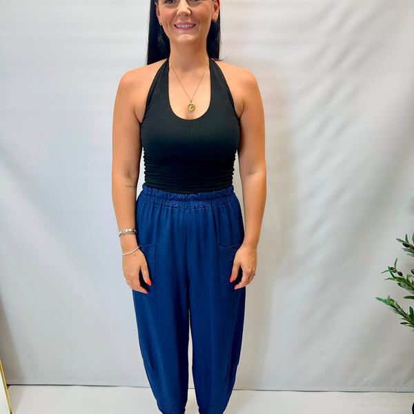 Women's Italian Relaxed Tapered Trousers  (Navy)