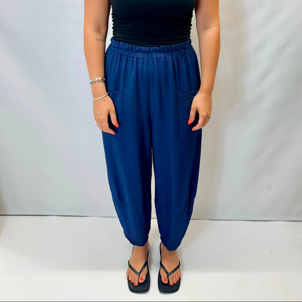Women's Italian Relaxed Tapered Trousers  (Navy)