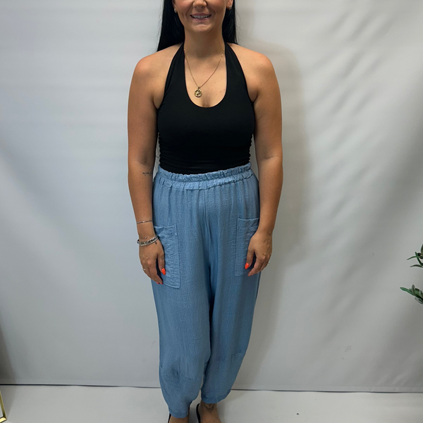 Women's Italian Relaxed Tapered Trousers  (Sky Blue)