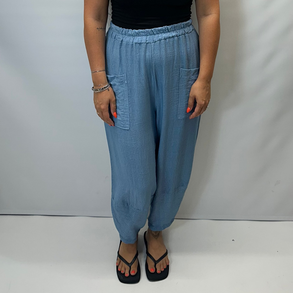 Women's Italian Relaxed Tapered Trousers  (Sky Blue)