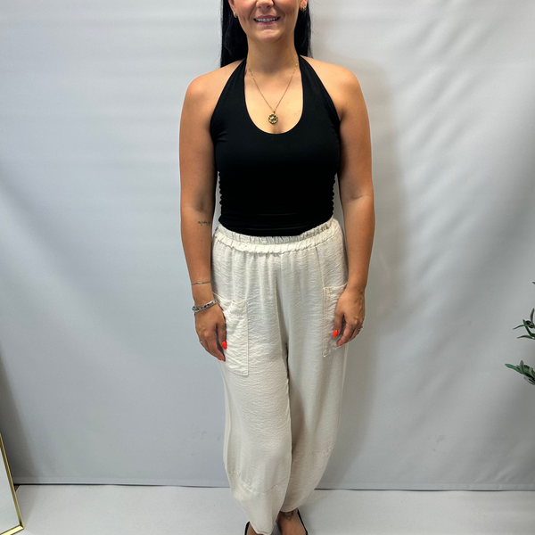 Women's Italian Relaxed Tapered Trousers  (beige)