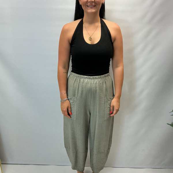 Women's Italian Relaxed Tapered Trousers  (Khaki)