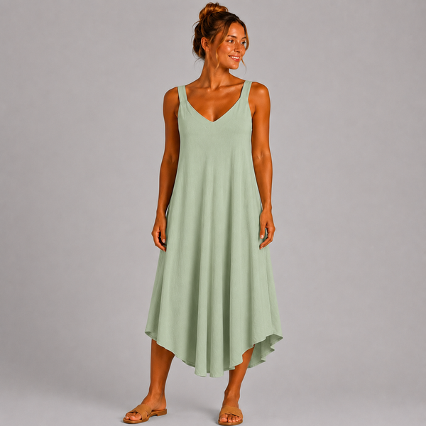 Women’s Italian  V-Neck Swing Midi Dress (Mint Green)