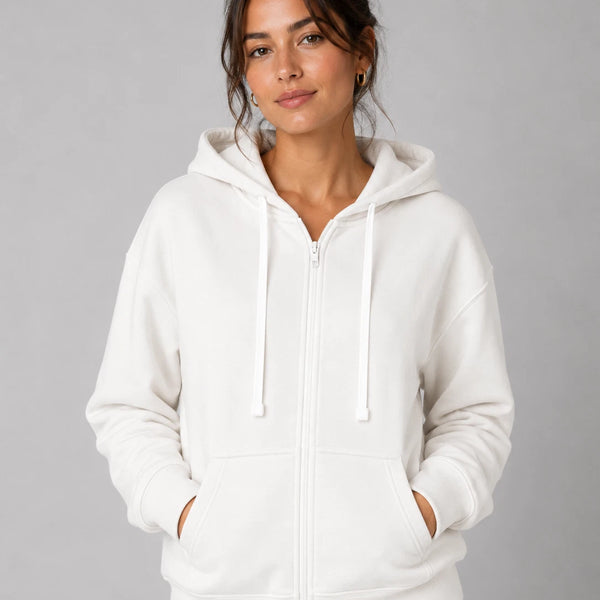 Women’s JDN Full Zip Fleece Hoodie (White)