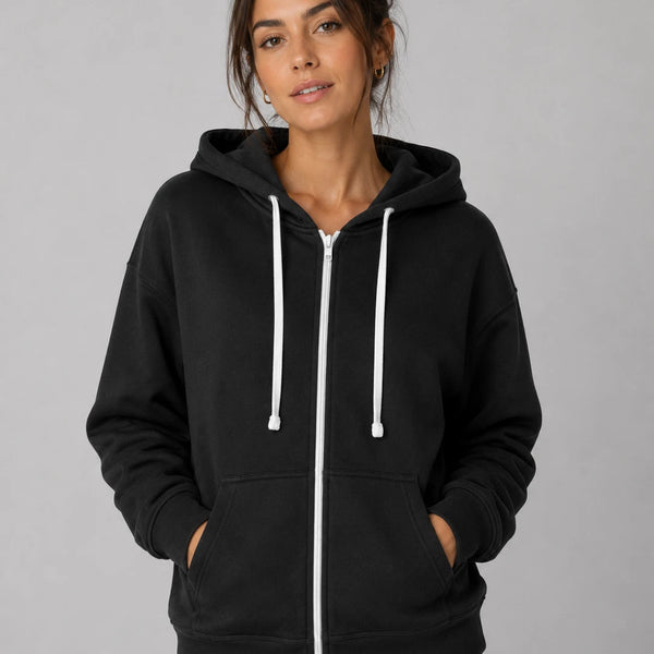 Women’s JDN Full Zip Fleece Hoodie (Black)