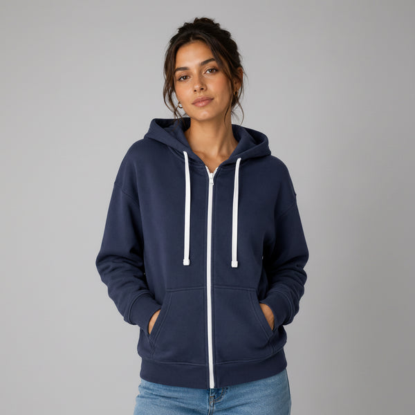 Women’s JDN Full Zip Fleece Hoodie (Navy)