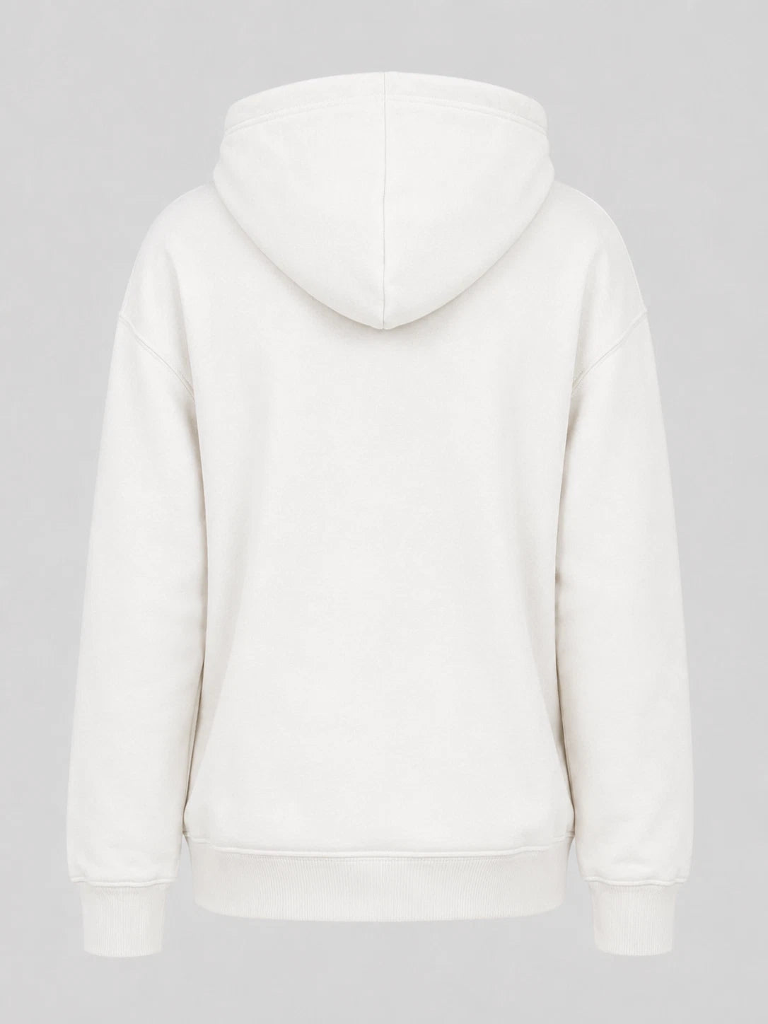 White women’s JDN full zip hoodie with drawstring hood, front pockets and ribbed trims.