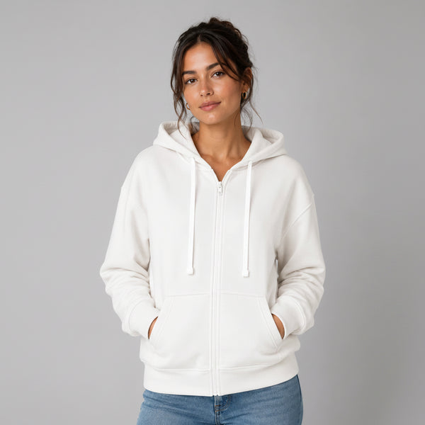 Women’s JDN Full Zip Fleece Hoodie (White)