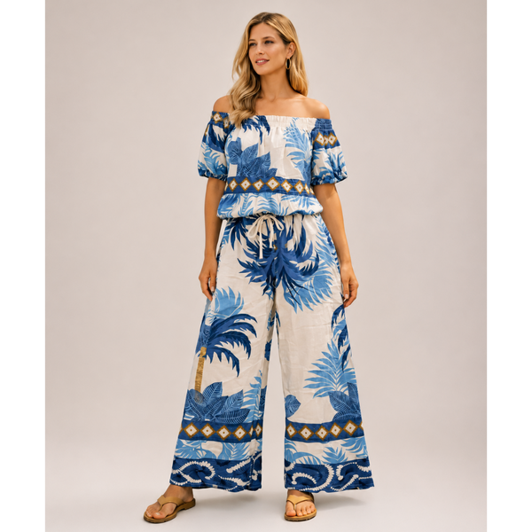 Ladies Off Shoulder Linen Co-Ord Set