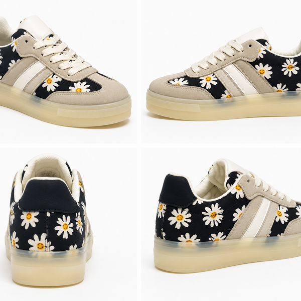 Women's Retro Platform Trainers - Daisy Print