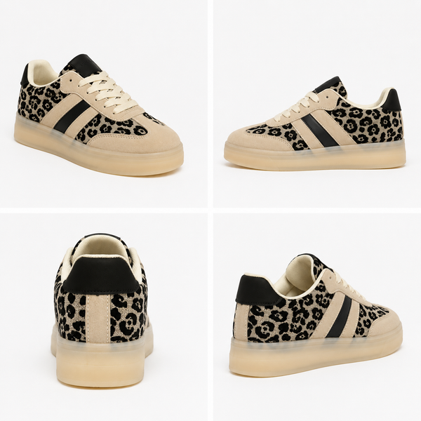 Women's Retro Platform Trainers - Leopard Print