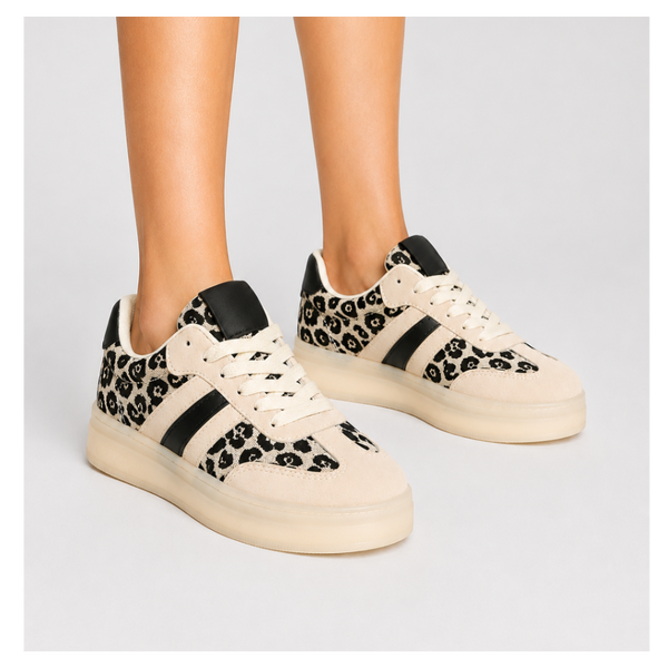 Women's Retro Platform Trainers - Leopard Print