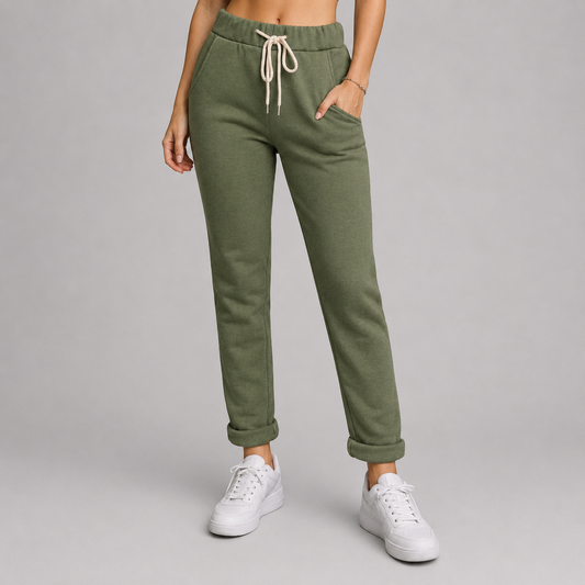 Ladies Plain Italian Joggers (Khaki)