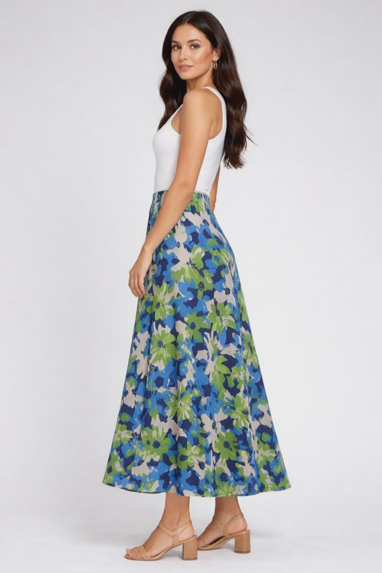 605 Skirt Green-Blue Flower 