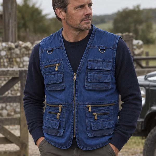 Men’s Blue Multi-Pocket Utility Gilet